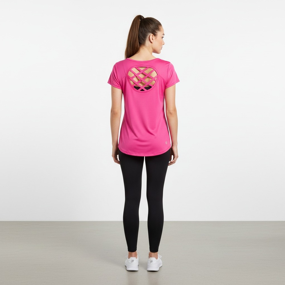 Pink Lattice Back Athletic Workout Top Womens Medium Yoga Gym Activewear Tee